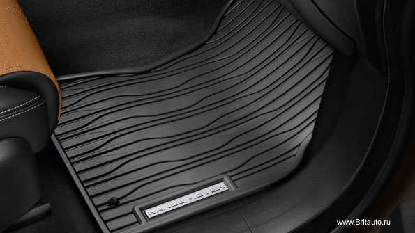 Комплект ковриков салона Range Rover Velar, резиновые, цвет: Ebony (черные), с металлическими накладками Range Rover