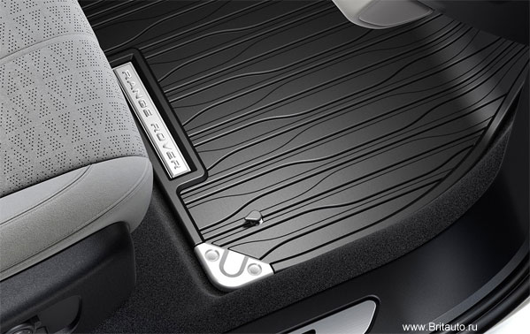 Комплект резиновых напольных ковриков салона Range Rover Evoque 2019, на праворукие автомобили с МКПП (механической коробкой передач).