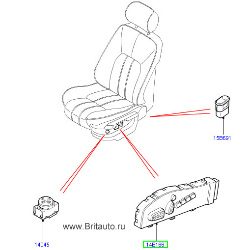 Переключатель регулировки сидения в 10-и направл с памятью положения range rover 2002 - 2009, водительское сиденье, с функциями только для водительского сиденья.
