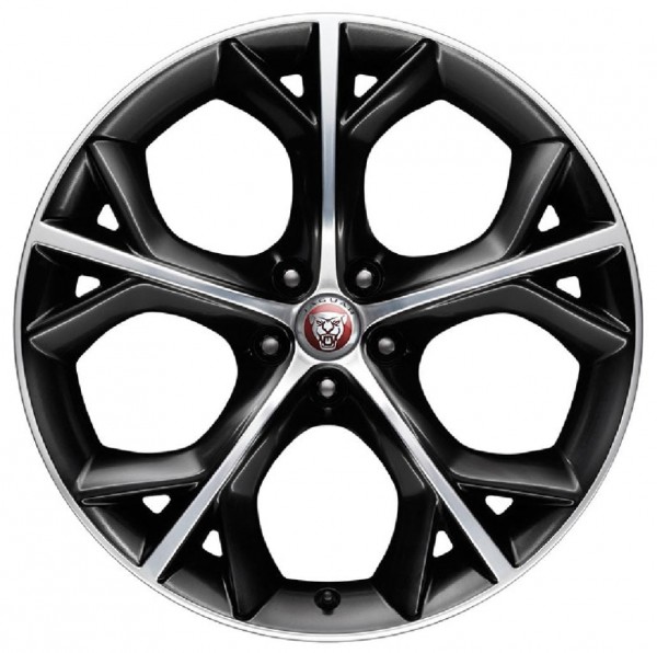 Колесный диск Jaguar F-Type 9J x R20, модель: Storm. Кованый. Цвет: Santorini Black & Diamond Tuned (черный, с полированными шлицами). Передний.