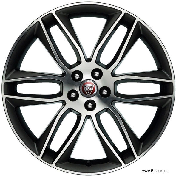 Колесный диск Jaguar F-Type 10,5J x R20, модель: Gyrodyne, цвет: Gloss Black & Diamond Turned (черный глянцевый с полированными шлицами). задний.