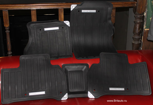 Коврики резиновые в салон Range Rover Sport 2014 - 2022, комплект из 5-ти штук, с инталиями и уголками.