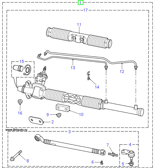 Рейка рулевого механизма Land Rover Freelander, в сборе с тягами и рулевыми наконечниками.