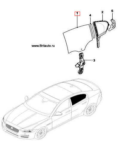 Стекло основное, опускное, задней левой двери Jaguar XE. Затемненное.