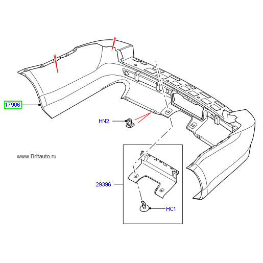 Бампер задний Range Rover Sport 2005 - 2009, без парктроников