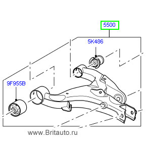 Рычаг задней подвески Range Rover Sport 2010 - 2013, левый нижний, комплектный узел, с сайлентблоками.