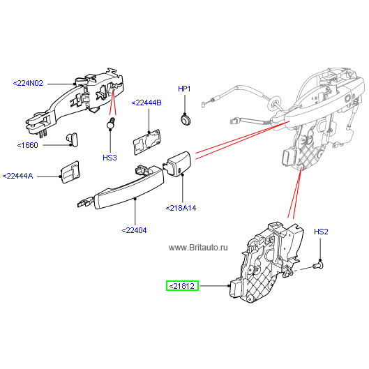 Защелка правой передней двери range rover sport 2010 - 2013, range rover evoque и lr discovery iv, пассивный бесключевой вход / запуск, частота 433мгц