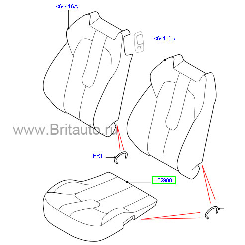 Обивка подушки переднего левого водительского сиденья range rover evoque