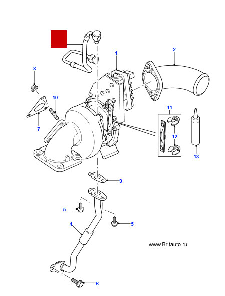 Трубопровод подачи масла турбины 2,4Л Land Rover Defender