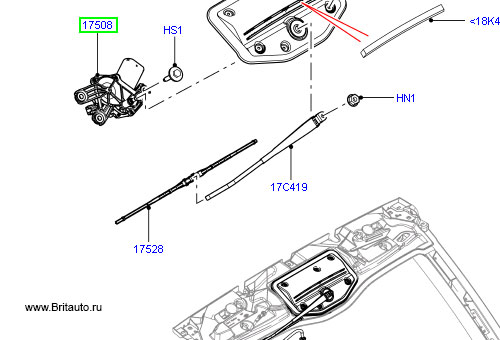 Электродвигатель дворника заднего, в сборе с кронштейном, на Range Rover 2013 - 2018.