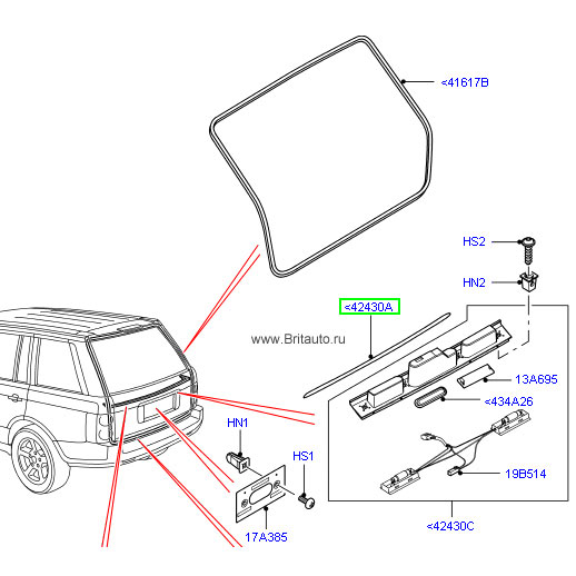 Молдинг двери багажника range rover 2010 - 2012, над номерным знаком, brunel с эффектом металлик