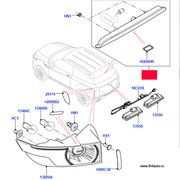 Стоп сигнал дополнительный Range Rover Evoque, от VIN GH000001