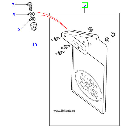 Брызговик задний правый Land Rover Defender 90 2007 - 2016, с кронштейном