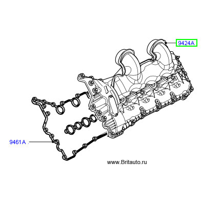 Впускной коллектор левый, с крышкой головки цилиндров на Range Rover 2002 - 2015 и Range Rover Sport 2014 - 2015, на 4,0Л Дизель