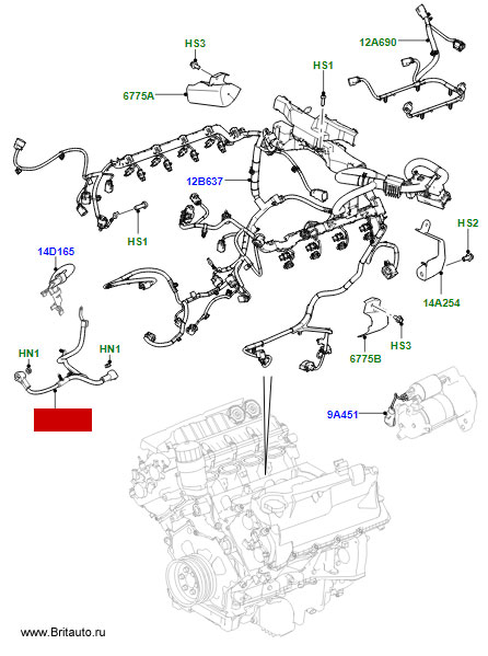 Электропроводка генератора 3,0Л и 5,0Л Бензин на Range Rover 2013 - 2017 и Range Rover Sport 2014 - 2017