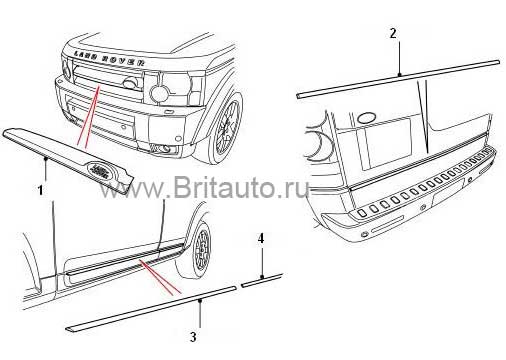 Комплект хромированных накладок, состоящий из 6шт на land rover discovery.