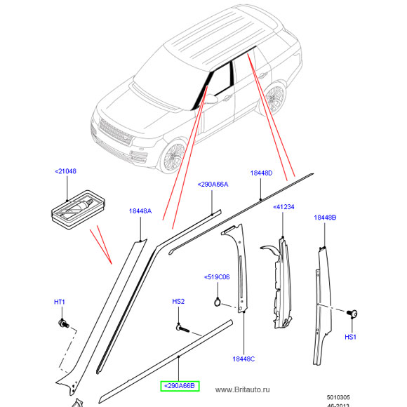 Молдинг стекла опускного двери передней левой наружный Range Rover 2013 - 2019