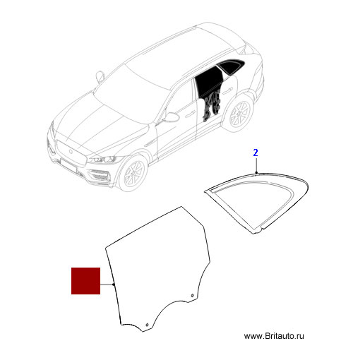 Стекло задней правой двери Jaguar F-Pace, тонированное, опускное.