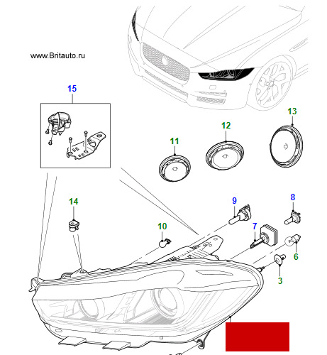 Фара правая в сборе Jaguar XE, адаптивный биксенон.