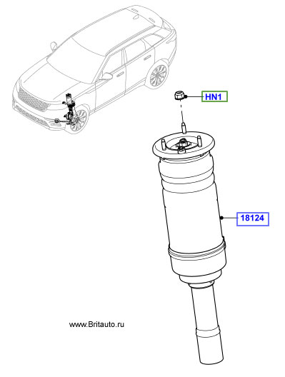 Амортизатор левый передний Range Rover Velar, с пневматической подвеской.