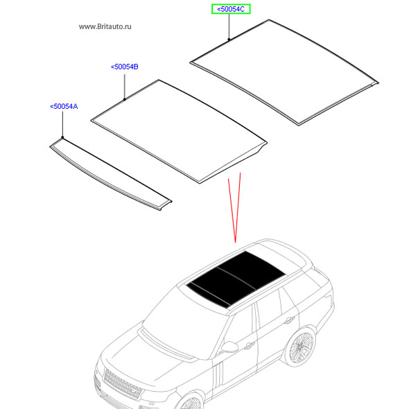Стекло панорамной крыши Range Rover 2013-2019 и Range Rover Sport 2014 - 2019, задняя фиксированная часть. 
