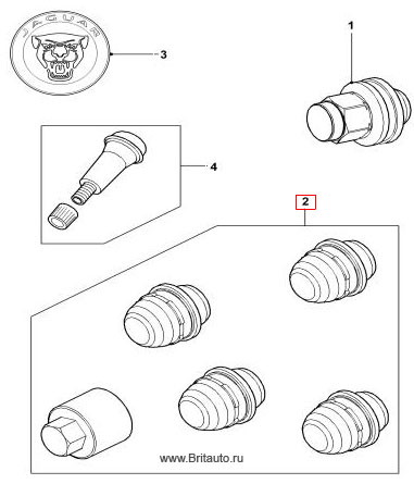 Комплект секретных гаек Jaguar с ключом, с натуральной отделкой.