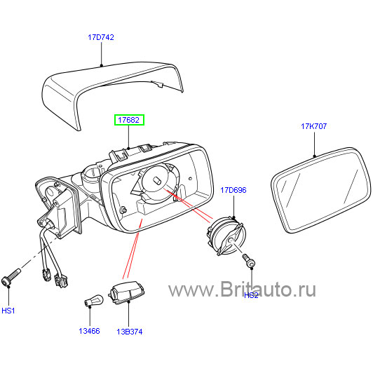 Корпус зеркала заднего вида правого discovery 4 и range rover sport 2010 - 2012