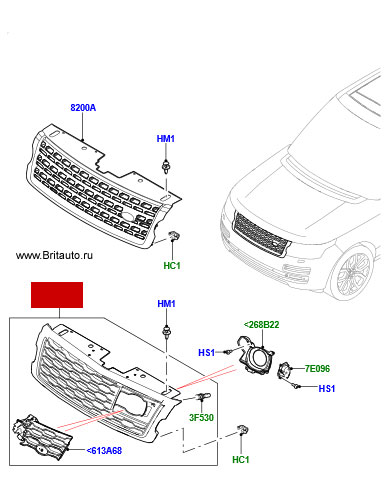 Решетка радиатора range rover 2018 - 2019, черная сетка - окантовка atlas - рамка черная.