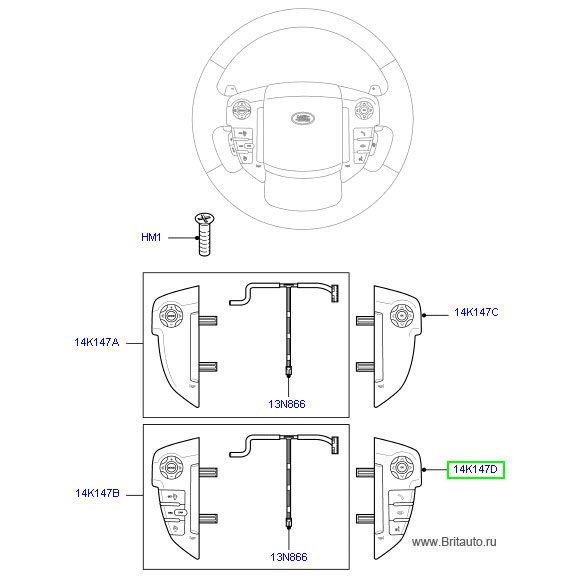 Блок переключателей на рулевом колесе lr discovery 4 и freelander 2, на рулевое колесо без обогрева, с отделкой под кожу, с системой голосового ввода.
