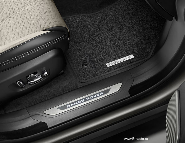 Комплект ковриков салона Range Rover Velar, ворсовые, Premium, цвет: Ebony (черные), с металлическими накладками VELAR