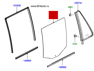 Стекло задней правой двери опускное Land Rover Freelander, непрозрачное.