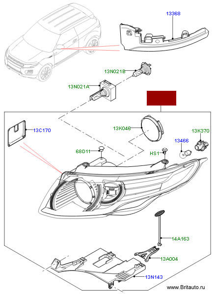 Фара передняя левая Range Rover Evoque, галогеновая.