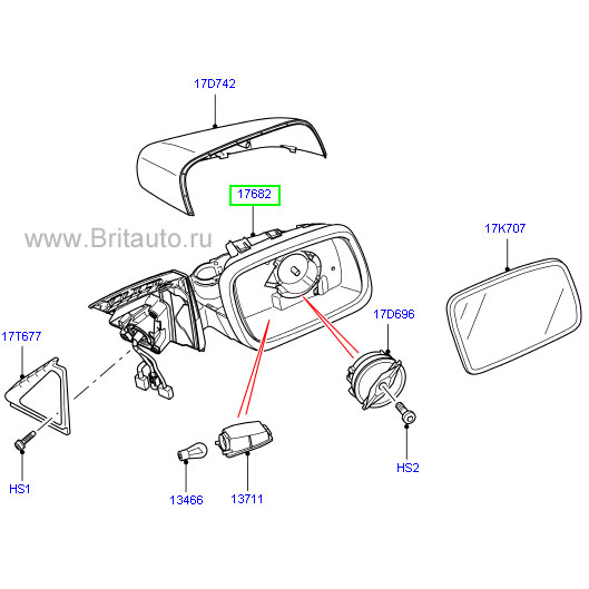 Корпус зеркала заднего вида range rover 2010 - 2012, левый, с датчиком температуры наружного воздуха, с камерой обеспечения видимости, электрохроматическое, с мониторингом мертвых зон.