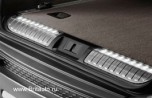 Накладка на порог двери багажника Range Rover Sport 2014 - 2019, нержавеющая сталь с подсветкой. Цвет пластиковой части: Espresso (темно-коричневый).