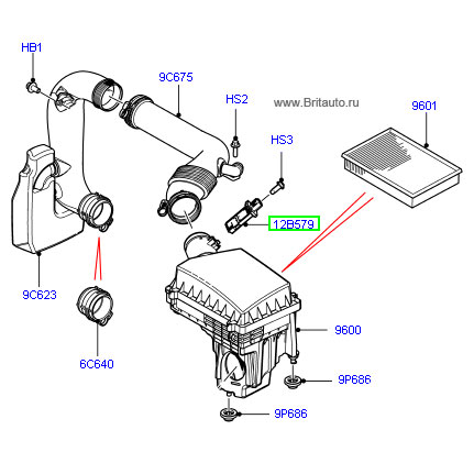 Датчик массового рахода воздуха Land Rover Freelander 2, LR Defender  jn 2007 м.г. и Range Rover Evoque