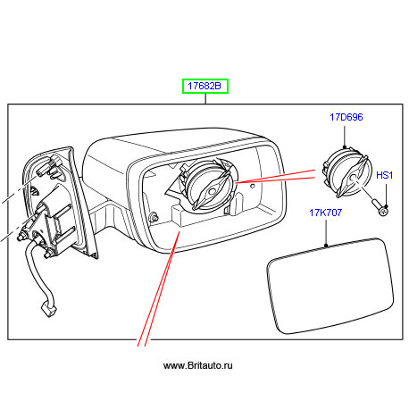 Наружное зеркало заднего вида правое на Land Rover Freelander, в сборе, включает корпус заркала, электродвигатель, крышку, сдвоенное наружное зеркало с электроприводом и обогревом.
