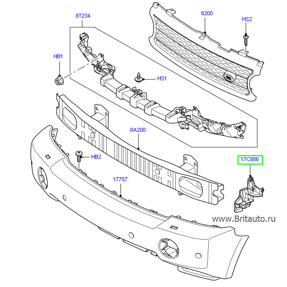 Кронштейн переднего бампера левый наружный range rover 2002 -2009