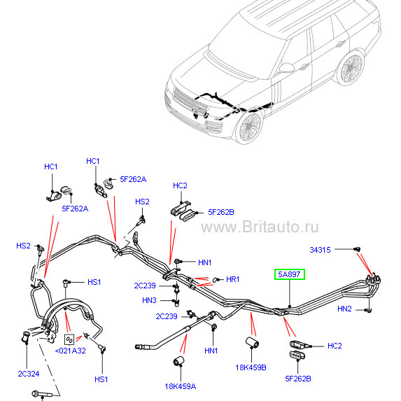 Трубопровод передний системы активной стабилизации устойчивости на range rover 2013 all new и rrs 2014 all new