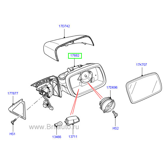 Корпус зеркала заднего вида правого range rover 2010 - 2012, электрохроматическое, с камерами, системой обеспечения видимости, с мониторингом мертвых зон.