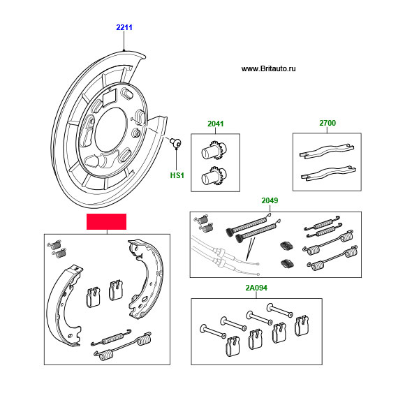 Комплект колодок стояночного тормоза Land Rover Discovery 3-4 и Range Rover Sport 2005 - 2013