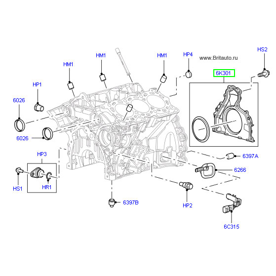 Держатель и уплотнение коленчатого вала 2,7Дизель LR Discovery 3,4 и Range Rover Sport 2006 - 2013