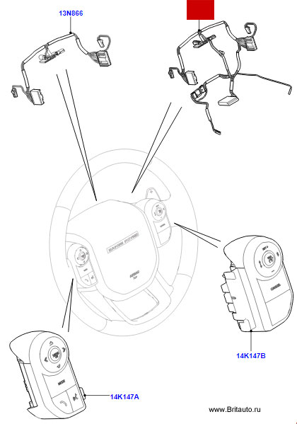 Модуль и проводка рулевого колеса Range Rover Sport 2014 - 2017, с подрулевыми лепестками и обогревом.