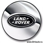 Колпачок центральный диска Land Rover / Range Rover, серебристый полированный, с черной эмблемой Land Rover