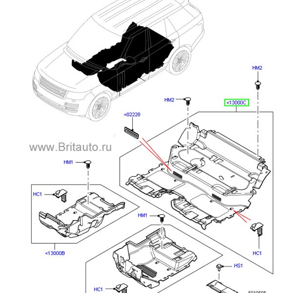 Напольное покрытие задней части салона range rover 2013 - 2018, цвет: Ebony Black (черный), ковролин высокой плотности.