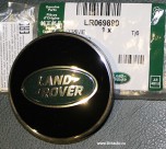 Центральный колпачек колесного диска premium: LR Defender, Range Rover Sport 2014-2016, LR Discovery iv, Range Rover 2013 - 2016, Range Rover Evoque. Черный, с зеленой эмблемой