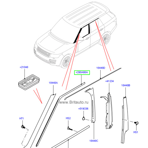 Молдинг правой передней двери вверху, range rover sport 2014