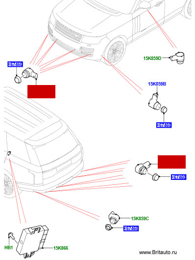 Парктроник передний и задний Land Rover Discovery 5, Discovery Sport, Range Rover 2018 - 2021, Range Rover Evoque 2019 - 2025, Range Rover Velar. Оригинал Land Rover