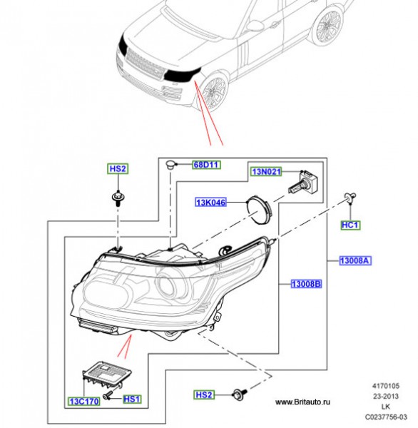 Фара левая Range Rover 2013 - 2017 биксенон.