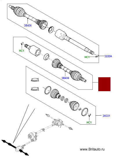 Вал переднего моста в сборе левый - внешний и внутренний шрусы, Land Rover Discovery 5, Range Rover 2013 -2019 и Range Rover Sport 2014 - 2019, с 2-х ступенчатой раздаткой