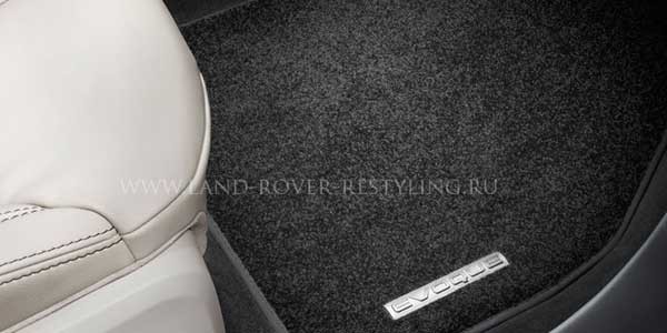 Комплект напольных ковриков ворсовых Premium Range Rover Evoque 2012 - 2018, цвет: Ebony Black (черные). Запчасть оригинальная новая Land Rover, в оригинальной упаковке